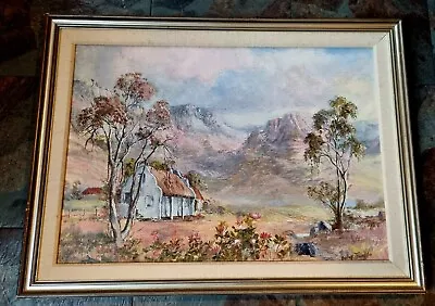 £79.99 • Buy Audrey Thompson Framed Oil On Board - Cottage In The Countryside Hills - Signed