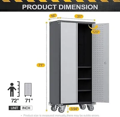 AOBABO 72  Metal Storage Cabinet Garage Tool Storage Cabinets W/ Pegboard Wheels • $274.99