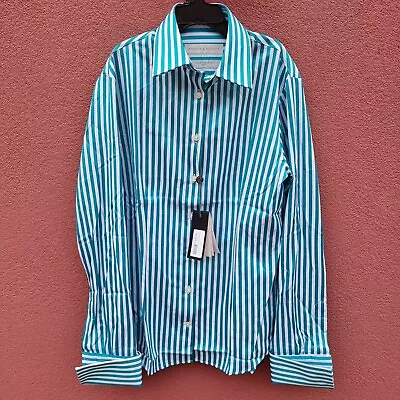 Rhodes & Beckett Blue White Stripe Shirt Size 6 Egyptian Cotton NWT RRP $159 • $28