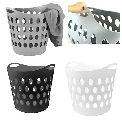 30L Flexible Plastic Laundry Washing Basket Handles Bin Clothe Storage Hamper UK • £7.95