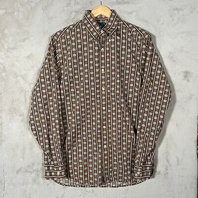 Lucky Brand Button Shirt Mens Small Brown Long Sleeve Western Print • $8.75