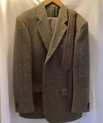 HARRIS TWEED GREEN SHOOTING HUNTING HACKING JACKET BLAZER (44 R)+ Trousers • $88.43