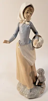 Zaphir Lladro 10” Girl With A Puppy Dog & Picnic Basket Collectible Figurine • $50