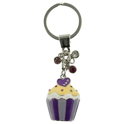 £6.99 • Buy Purple Cupcake With Crystal Sprinkles Metal Key Ring