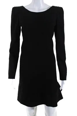 Vanessa Bruno Womens Round Neck Long Sleeves Ruffle Hem Shift Mini Dress Black 3 • $40.81