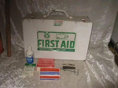 1980's ZEE First Aid Medical Kit Wall Mount Metal Cabinet Box USED & Contents • $7.50