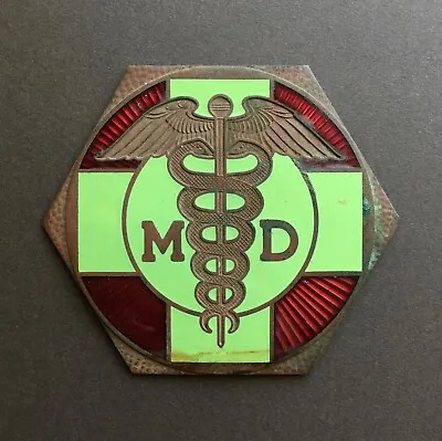 Vintage Medical Doctor MD Car Grille Badge Emblem License Plate Topper - Enamel • $245