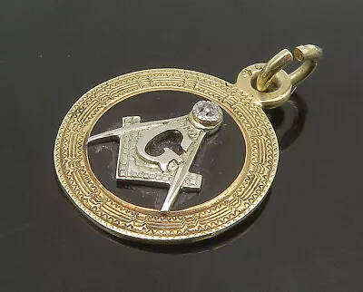 10K GOLD - Vintage Genuine Diamond Free Mason Symbol Two-Tone Pendant - GP252 • $207.03