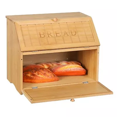 Vintage Double Layer Large Bread Box For Kitchen Counter Retro Design Wooden... • $63.59