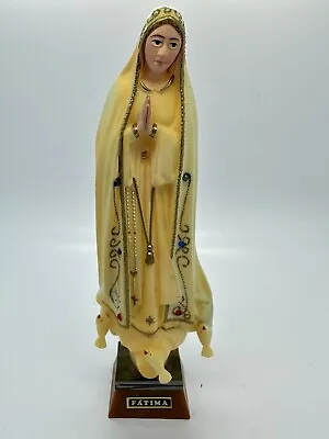 Vintage Our Lady Fatima Resine Statue Glass Eyes Portugal Lovely Doves Read • $62