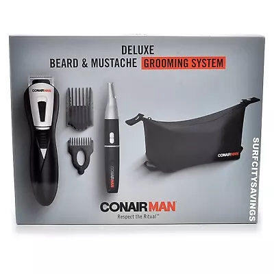 CONAIR MAN DELUXE BEARD & MUSTACHE 9pc. GROOMING SYSTEM BATTERY OPERATED NIB • $29.95