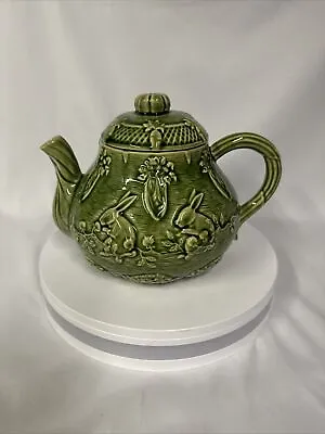 Green Bunny Rabbits Teapot Made In Portugal  Terri Beavers Briar Patch • $50