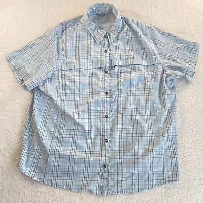 LL Bean Mens Shirt 2XL Plus Light Blue Plaid Fishing Vented Solar Factor UPF50 • $17.99