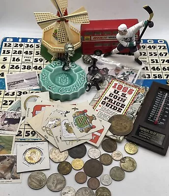 Vintage Antique Junk Drawer Lot Flea Market Lot Coins Stamps Toys & More Lot • $28