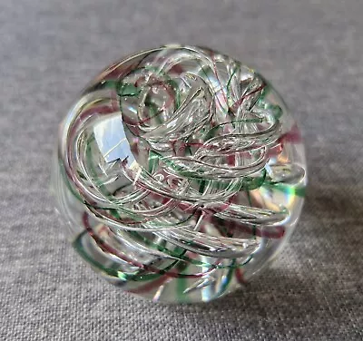 Vintage Langham Glass Paperweight Depicting Green Purple & Silver Swirls 6.5cm  • £9.99