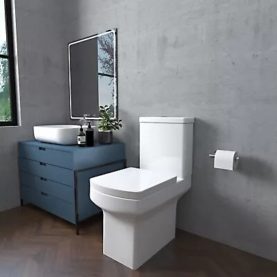 £126.77 • Buy Bathroom Square White Ceramic Modern Toilet Close Coupled Pan Soft Close Seat WC