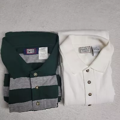 Mens Long Sleeve Shirts Lot Size Large White And Green And Gray Striped • $12