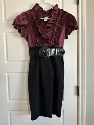 Volume One Dress Juniors Size L Purple Black Ruffled Bodice Belted TX14 • $28