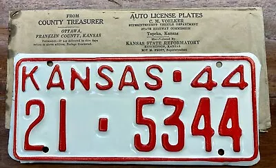 Beautiful Never Installed 1944 Kansas License Plate Unique Size 21 5344 Franklin • $44