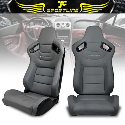 Universal Pair Reclinable Racing Seats + Dual Sliders Grey PU Carbon Leather • $354.99