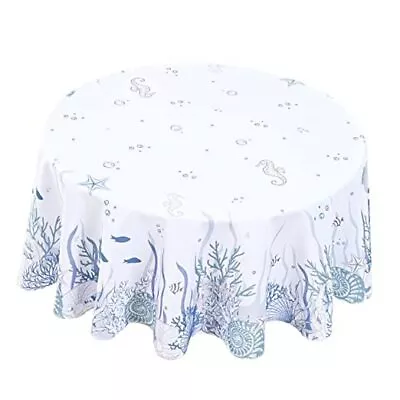  Coastal Table Cloth Nautical Coral Seashell Decorative Round-60 X60  Blue • $27.19