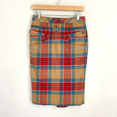 L.A.M.B. Plaid Pencil Wool Plaid Skirt Women Size 2 Red Blue Gwen Stefani • $19.96