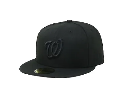 New Era 59Fifty Men Women Boys Cap Washington Nationals  W  Black On Black Hat • $44