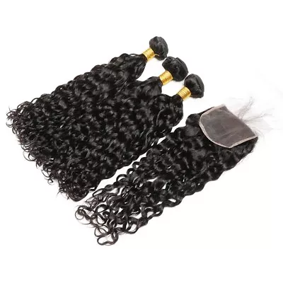 Natural  Wave 3 Bundles 12 14 16  With 12   Lace Closure Malaysian Virgin Hair  • $113.09