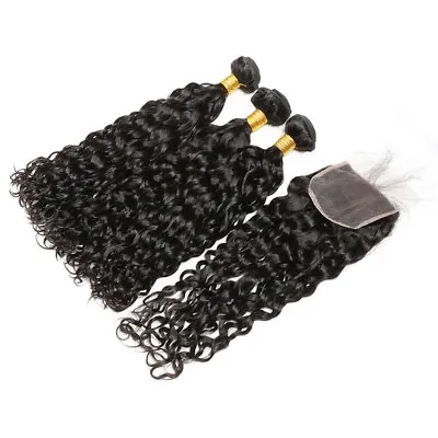 Natural  Wave 3 Bundles 14 16 18  With 14   Lace Closure Malaysian Virgin Hair  • $132.03
