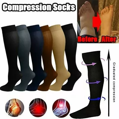 A Pair Men Women's Compression Socks Pain Relief Leg Foot Calf Support Stockings • £3.95