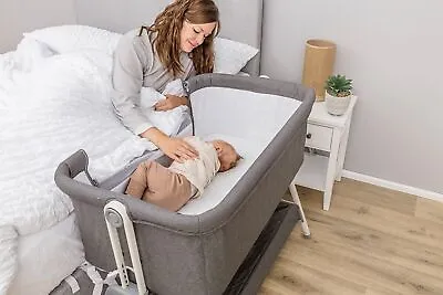 Snoozie Bedside Crib Storm Grey Co-sleeper Baby Cot Breathable Mesh & Travel Bag • £79.99