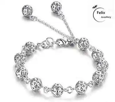 Hollow Ball Bracelet 925 Sterling Silver Charm Jewellery Womens Bangle Boho Gift • £3.79