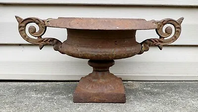 Antique Ornate Cast Iron Urn Double Handled Victorian Garden Planter Plant Decor • $399.95