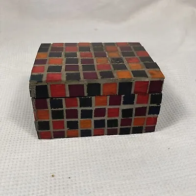 Vintage Mosaic Glass Tile Trinket Jewelry Box Multi-Color • $10