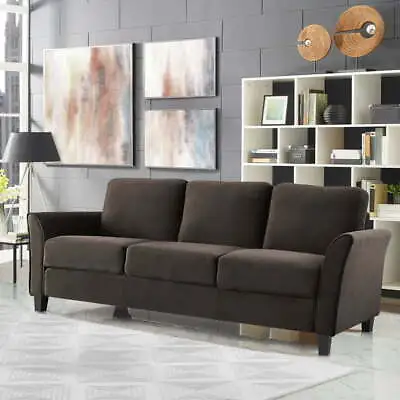 Modern Microfiber Sofa 3 Seat Curved Arm Upholstered Couch Living Room Furniture • $289.98