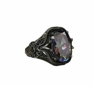 925 Sterling Silver Ring Gothic Original Natural Topaz Stone For Women Size 8 • $16.96