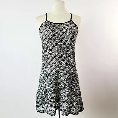 Vintage 1990s Crochet Boucle Burnout Skater Dress Mini Dress By Divine USA Small • $36.99
