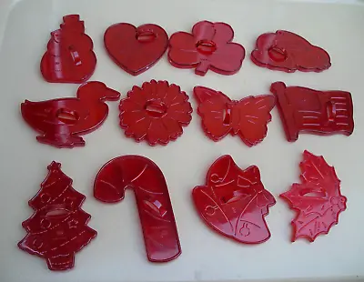 $10.94 • Buy Vtg Set 12 HRM Red Plastic Cookie Cutters Seasons Holiday Made In USA Rare Lot