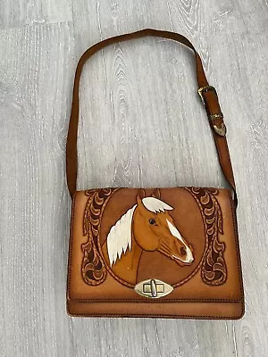 Gorgeous Vintage Leather Horse Print Shoulder Bag • £19.99