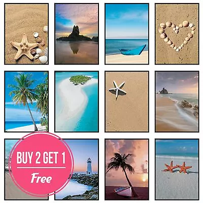 Beach Prints Coastal Wall Art Framed Sea Pictures Nature Ocean Bathroom Décor • £3.49