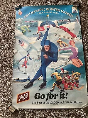 Schlitz Beer 1980 XIII OLYMPIC WINTER GAMES Lake Placid NY Poster MIRACLE ON ICE • $14