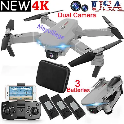 FPV WiFi RC Drone 4K HD Dual Camera Wide Angle Foldable Quadcopter + 3 Batteries • $44.99