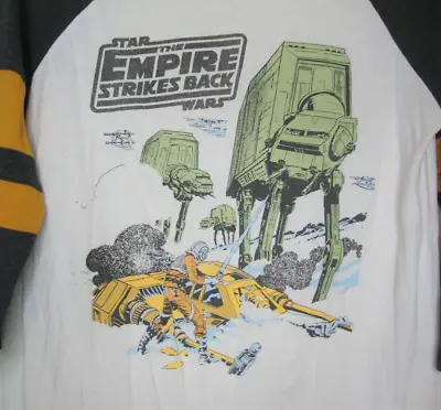 Star Wars Empire Strikes Back Retro Raglan T-Shirt Ringer Tee Adult M AT-AT Hoth • $14.99