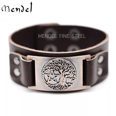 MENDEL Mens Celtic Tree Of Life Leather Pentagram Pagan Bracelet Cuff Wristband • $11.99