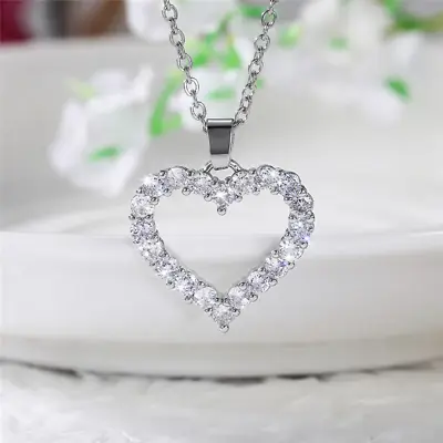 925 Sterling Silver Zircon Love Heart Pendant Necklace Women Jewellery Gift UK • £4.99