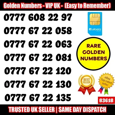 £9.95 • Buy Golden Number VIP UK SIM Cards - Easy To Remember Mobile Numbers LOT - B361B