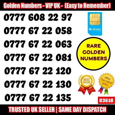 £9.95 • Buy Golden Number VIP UK SIM Cards - Easy To Remember Mobile Numbers LOT - B361B