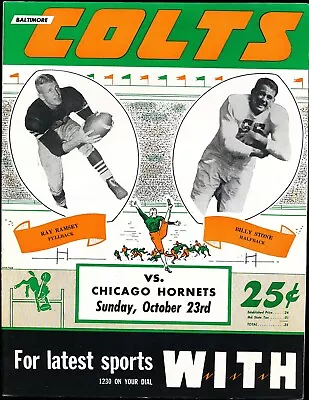 EX PLUS 10/23/1949 Hornets @ Baltimore Colts AAFC Program - Y.A Tittle TD Pass • $74.95