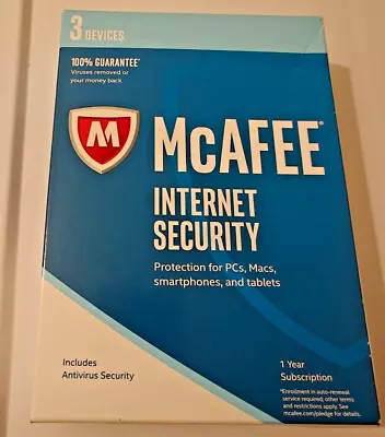 NEW & SEALED McAfee Internet Security 3-Devices / 1 Year PCs Macs Smartphones • $14.77