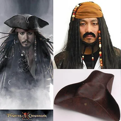 £23.99 • Buy Pirates Of The Caribbean Jack Sparrow Tri Corner Buccaneer Hat Wig Gift 